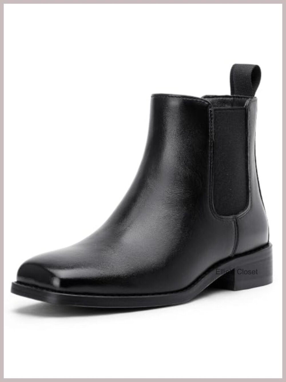 Women's Square Toe Chelsea Boots Slip On Low Heel Ankle Boots Faux Leather